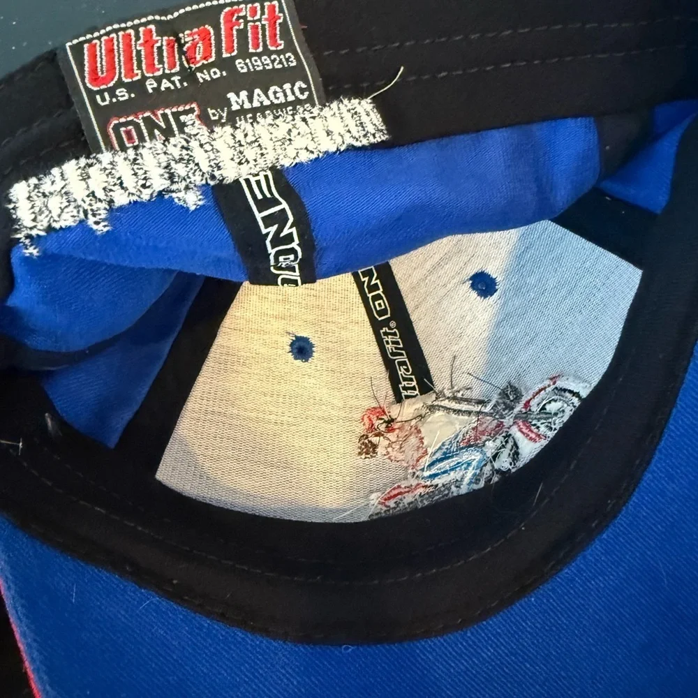Blue and Red Motorcycle Graphic Cap